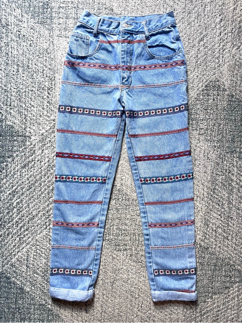 NADA NUFF Auth Vintage Mom Jeans 90s Denim Cuffed Leg Southwestern Striped